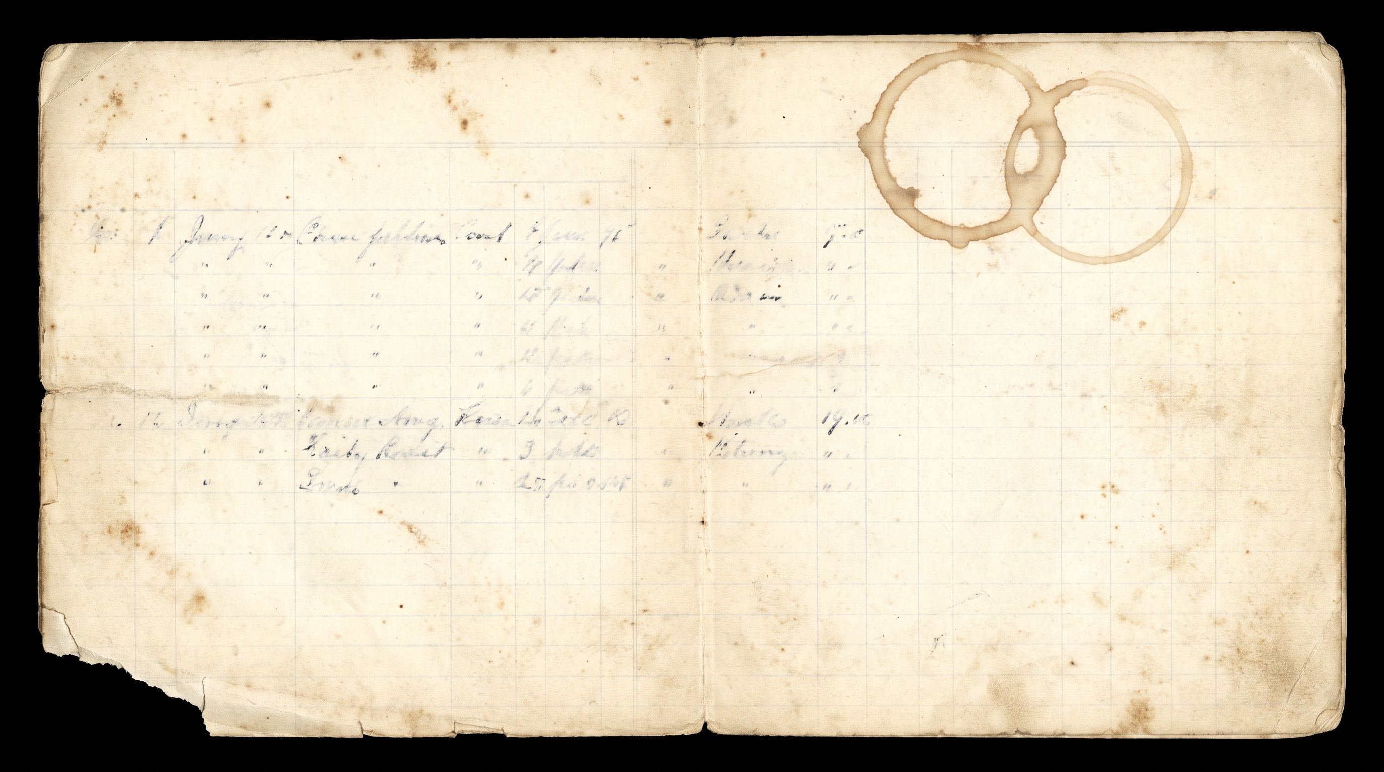 A logbook page ruled in faded columns, sea-area names and barometric readings in water-blurred ink.